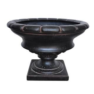 17 in. H Charcoal Cast Stone Fiberglass Low Urn | The Home Depot