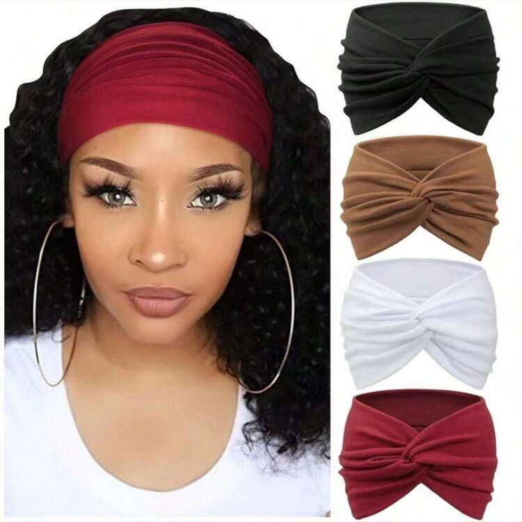 4pcs/Pack New Solid Color Wide Headbands For Women, Criss-Cross Knotted Sports Yoga Headwrap, Fashion Girl Hair Accessories | SHEIN