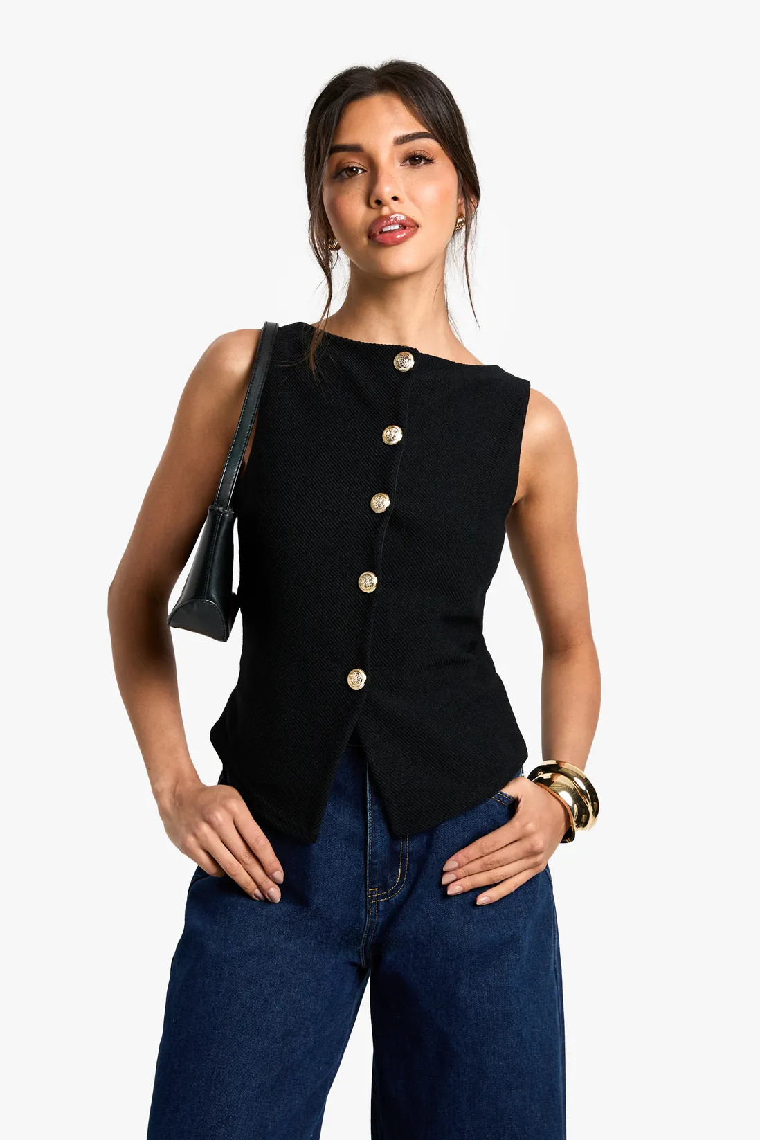 Tops | Textured button through waistcoat | boohoo | Debenhams UK