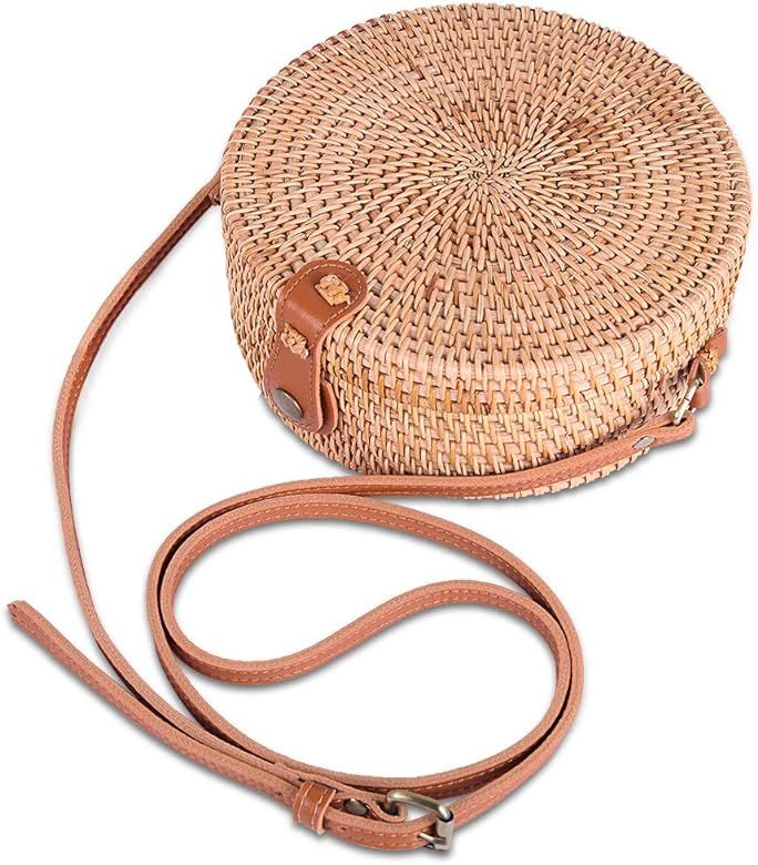Handwoven Rattan Crossbody Bag for Women with Free Scarf Handmade Wicker Purse Straw Bag with Sho... | Amazon (US)