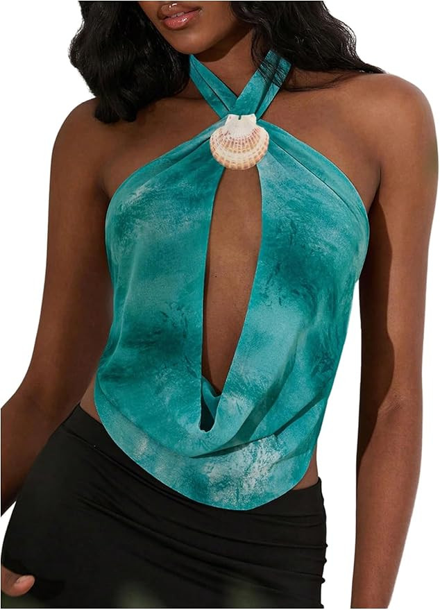 Milumia Women's Tie Dye Halter Top Sexy Backless Low Cut Spaghetti Party Vacation Tank Tops | Amazon (US)