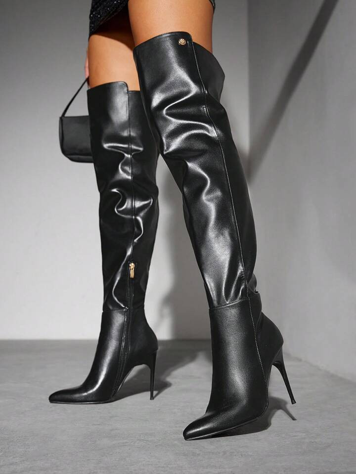 CUCCOO SZL Autumn & Winter New High Heel Elegant Riding Boots, Pointed Toe Slim Fit Thigh High Bo... | SHEIN