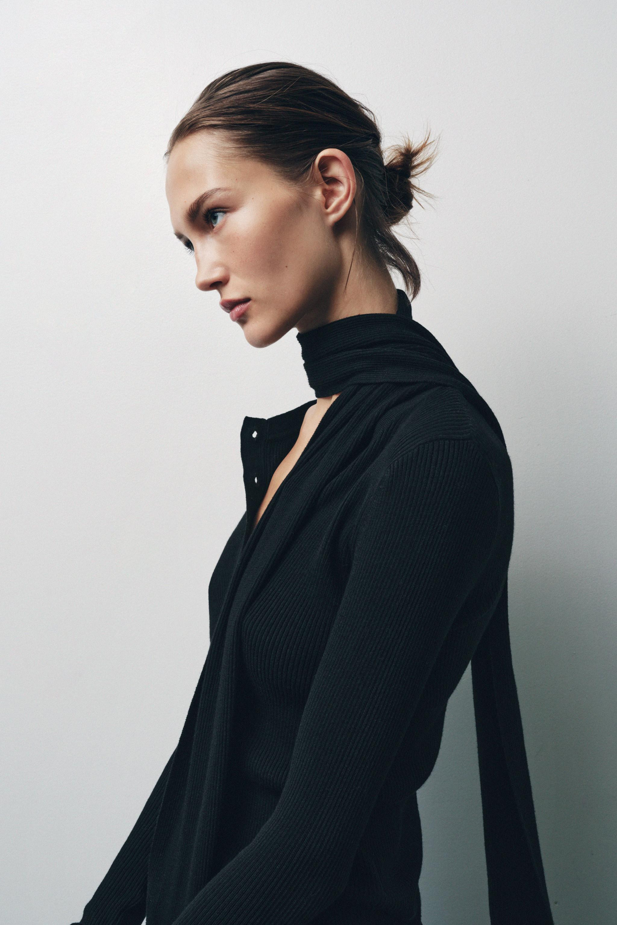 RIBBED KNIT CARDIGAN WITH SCARF | Zara US