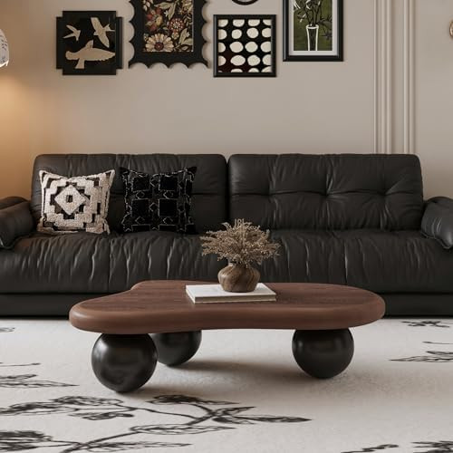 Low Coffee Table 40" Cloud Shaped, Modern Wooden Design with 3 Ball Legs, Stylish Center Table fo... | Amazon (US)