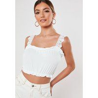 White Crochet Hem Crop Top | Missguided (US & CA)
