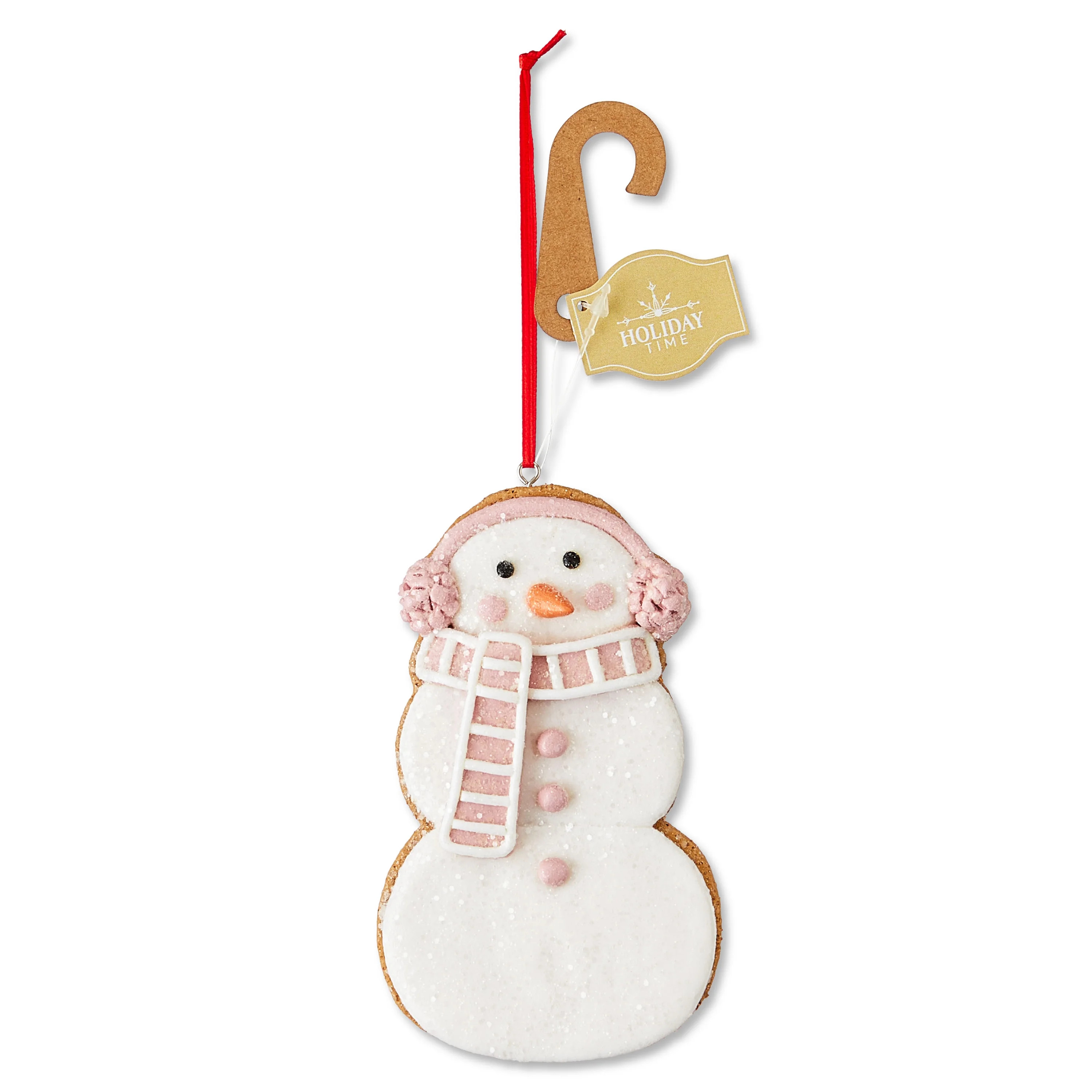 Pink and White Clay Dough Gingerbread Snowman Christmas Ornament, 4.5", by Holiday Time | Walmart (US)