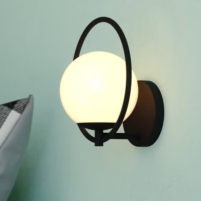 VAXCEL Bucktown 1 Light Mid-Century Modern Wall Sconce White Globe Glass, Matte Black | Target
