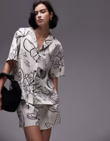 Topshop co-ord satin printed shell short in ecru | ASOS (Global)