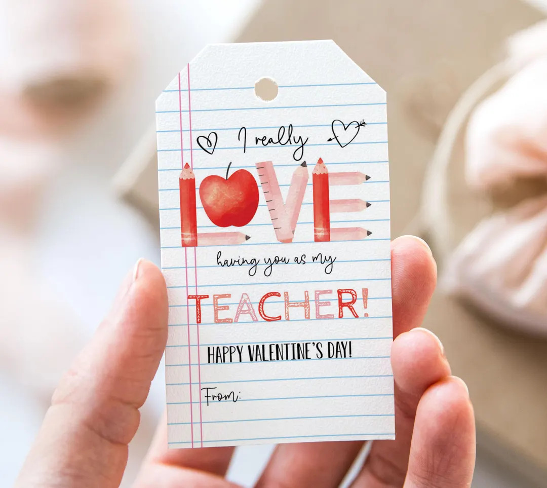 I Really Love Having You as My Teacher Tag, Printable Happy Valentine's Day Favor Tags, Notepad C... | Etsy (US)