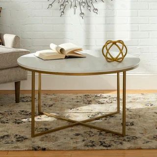 Silver Orchid Helbling 36-inch Round Coffee Table, Gold Metal X-base, for Living Room - 36 x 36 x... | Bed Bath & Beyond