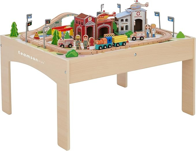 Teamson Kids Train Table Set with 85 Pieces, Preschool Play Lab Activity Table with Wooden Trains... | Amazon (US)
