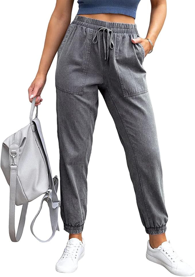 LONGYIDA Denim Joggers for Women High Waisted Stretch Drawstring Elastic Waist Casual Jean Jogger... | Amazon (US)