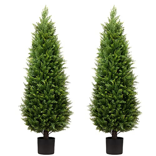 ECOLVANT 4ft Artificial Cedar Tree, UV Resistant, Plastic Material, Green Color, Indoor Outdoor Use | Amazon (US)