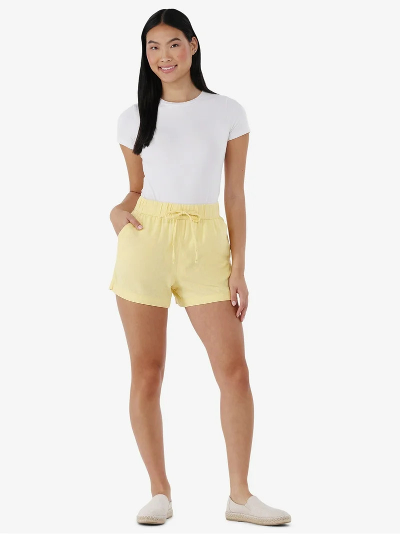 Time and Tru Women's Linen Blend Pull On Shorts, 3.5" Inseam, Sizes XS-XXXL | Walmart (US)