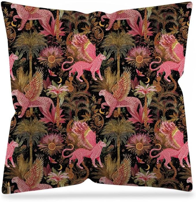 Fantasy Pink and Gold Leopard Pillow Cover 18x18 Double-Sided, Funky Girly Cheetah Mystical Tropi... | Amazon (US)