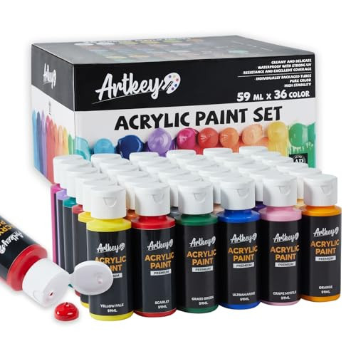 Artkey Acrylic Paint Set - 36 Colors 2 oz/59 ml Acrylic Paints Professional Artists Painting Kit for Canvases Fabric Rock Leather Easter Egg Wood Ceramic Glass Art Craft Painting | Amazon (US)