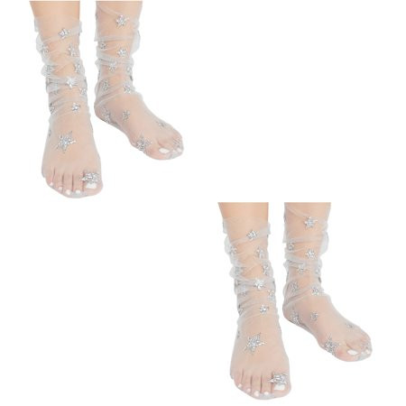 2pcs Women Fashion Glitter Star Mesh Sock Transparent Elastic Sheer Ankle Socks (Gray) | Walmart (US)