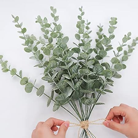 CEWOR 24pcs Eucalyptus Stems Decor Artificial Eucalyptus Leaves Faux Greenery Branches for Wedding C | Amazon (US)