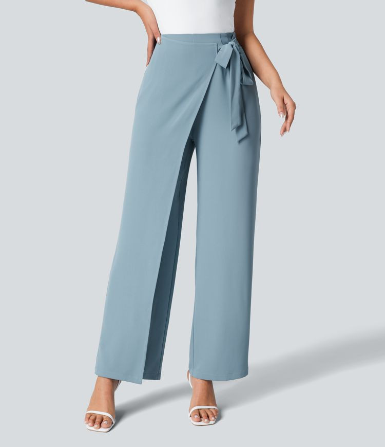 Women’s High Waisted Tie Side Wide Leg Work Pants - Halara | HALARA