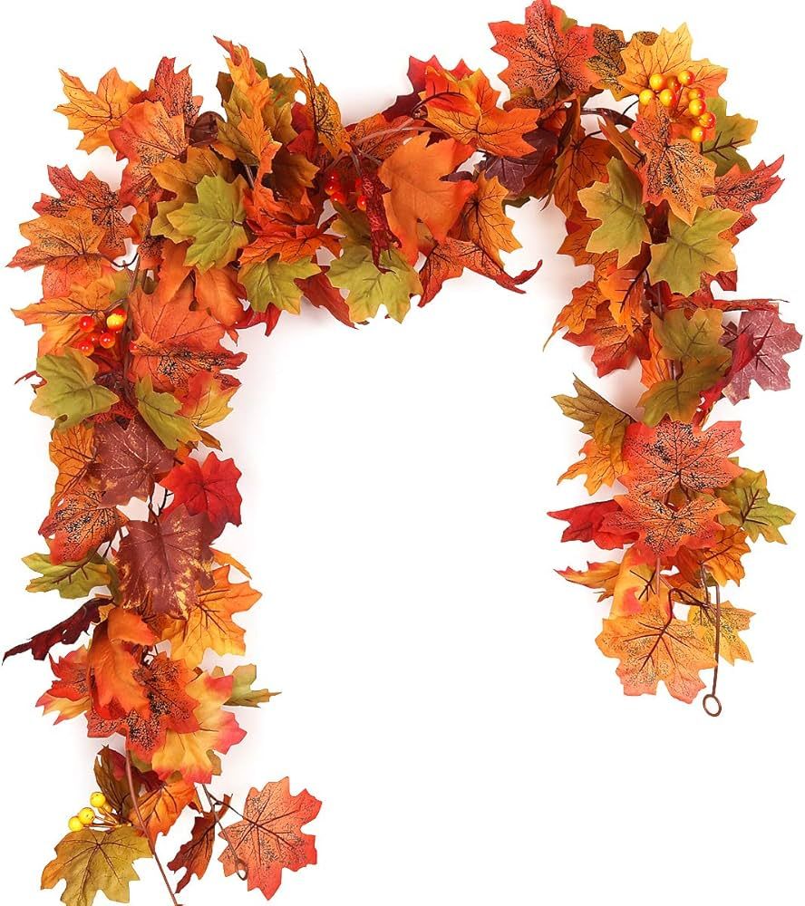 RECUTMS 2 Pcs Artificial Autumn Maple Leaves Garland 5.7Ft/Pieces Fall Garland Hanging Vine Garla... | Amazon (US)