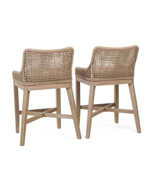 Set Of 2 Indoor Outdoor Grid Weave Rope Counter Stools | TJ Maxx