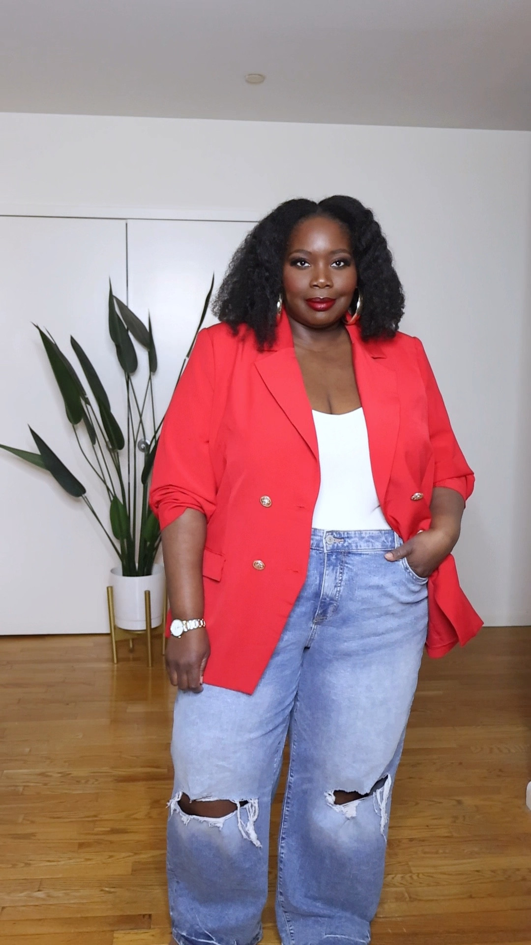 Spring outfit idea, Found this cute red blazer from @avenue. It has gold buttons and comes in other colors. Perfect for a spring outfit. #gifted 

#LTKOver40 #LTKPlusSize #LTKMidsize