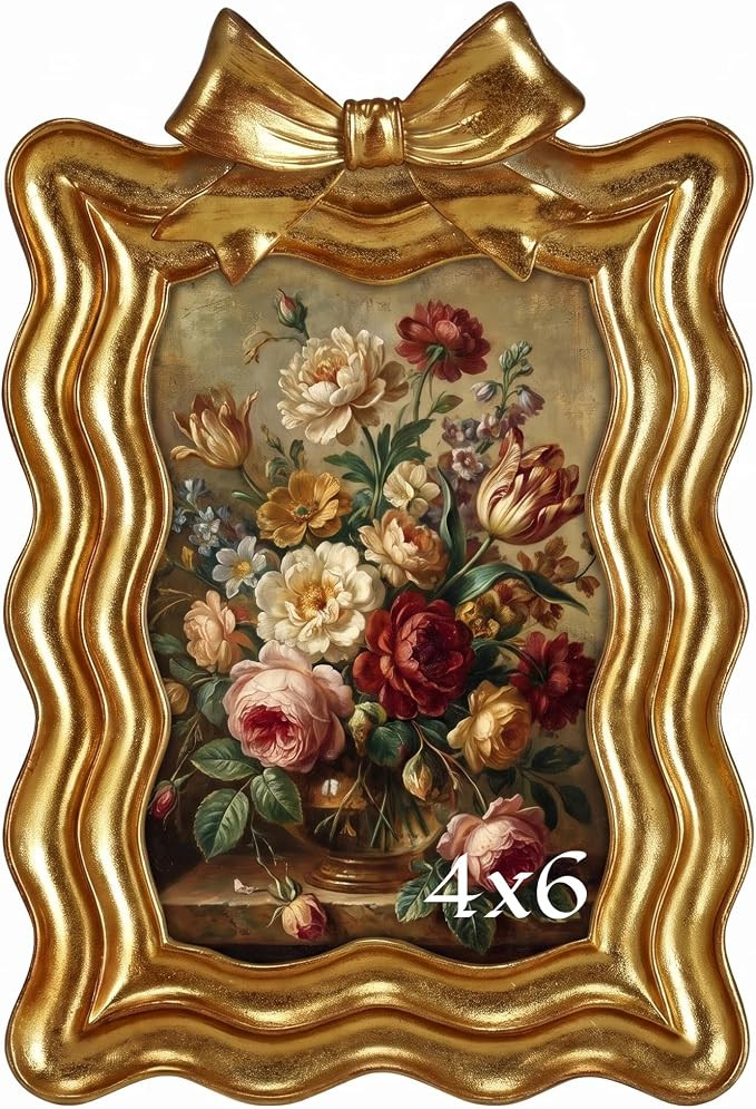 Giftgarden 4x6 Vintage Gold Wavy Picture Frame with Bow, Ornate Antique Baroque Photo Frame, Tabl... | Amazon (US)
