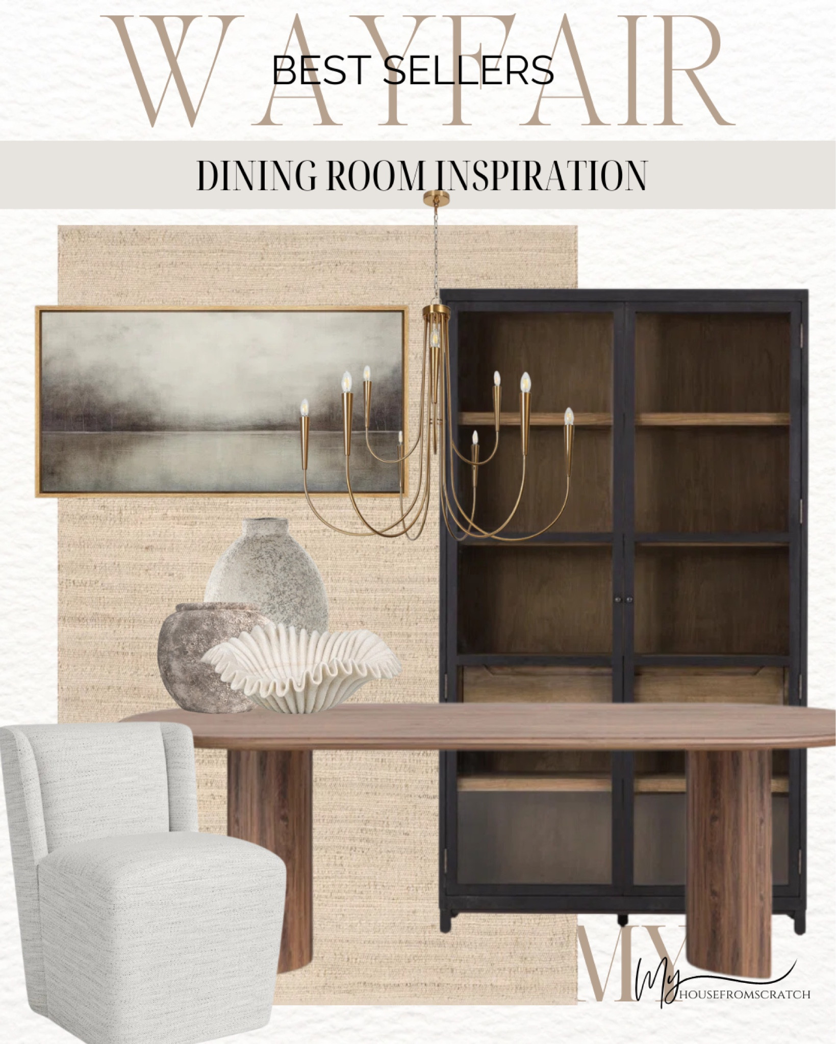 Wayfair best sellers, dining room inspiration; dining table, dining chairs, area rug, chandelier, wall art, vase, 

#LTKHome #LTKFallSale #LTKStyleTip