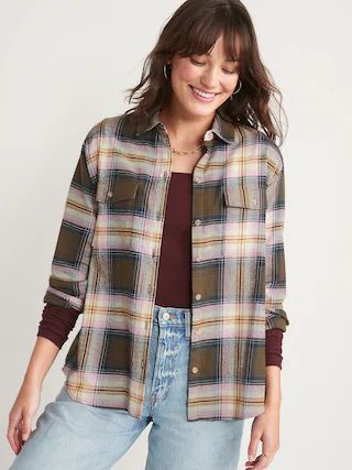 Long-Sleeve Plaid Flannel Boyfriend Tunic Shirt for Women | Old Navy (US)