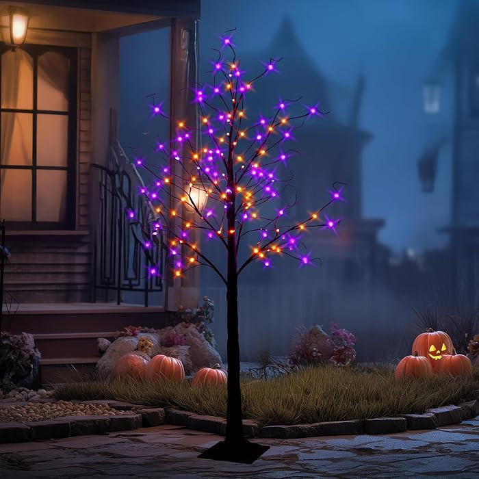 6FT Halloween Lighted Black Birch Tree, 144 LED Purple and Orange Lights Artificial Spooky Tree with Timer, Waterproof Halloween Decoration for Indoor Outdoor Home Party Decor | Amazon (US)