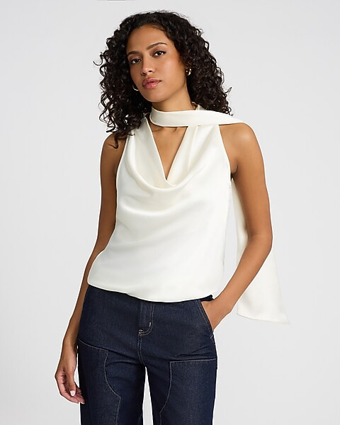 Satin Scarf Cowl Neck Tank | Express