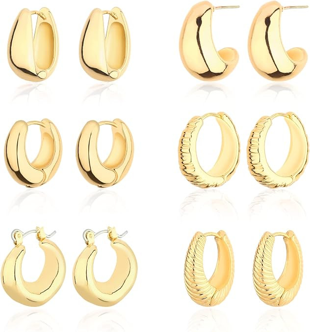 Wgoud Chunky Hoop Earrings Set 14K Gold Plated Hoop Earrings for Women Hypoallergenic, Thick Twis... | Amazon (US)