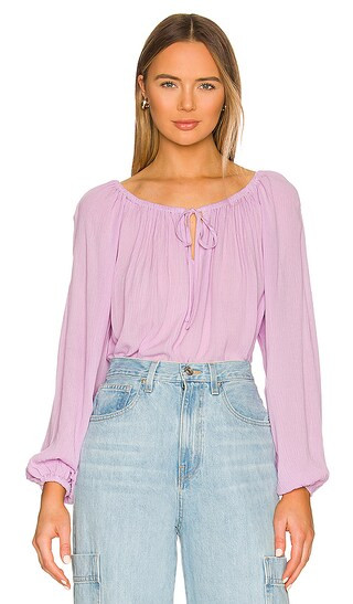 Tie Ballet Neck Blouse in Petal | Revolve Clothing (Global)