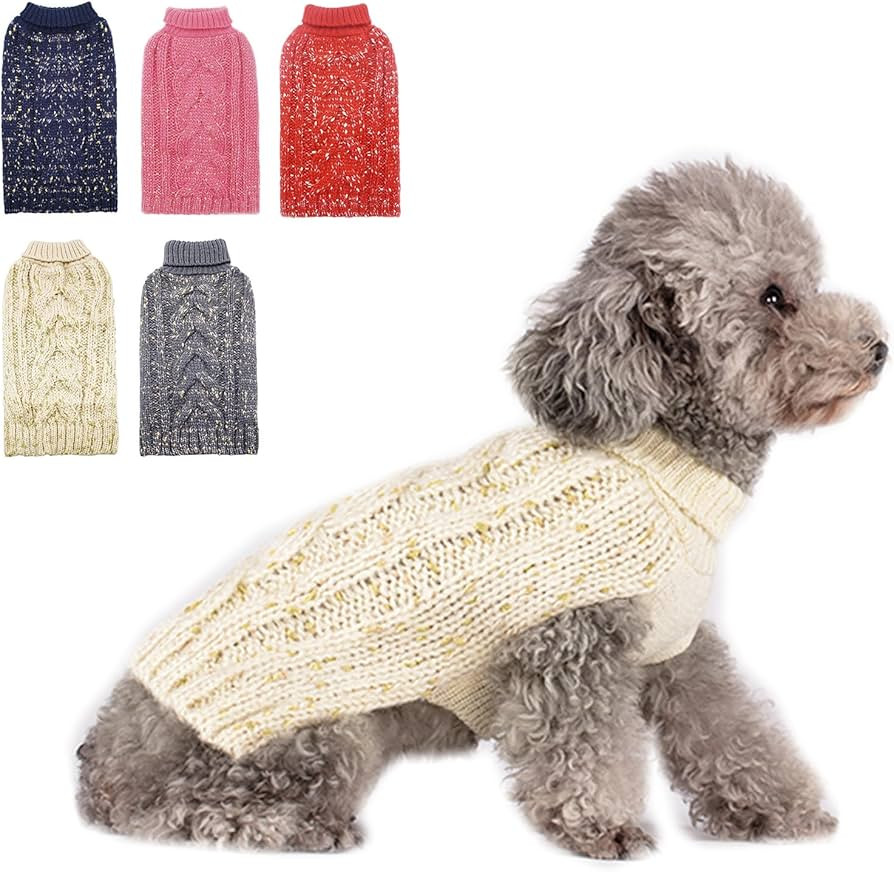 KYEESE Dog Sweaters Turtleneck Dog Pullover Sweater Knitwear Gold Yarn Warm Pet Sweater for Small... | Amazon (US)