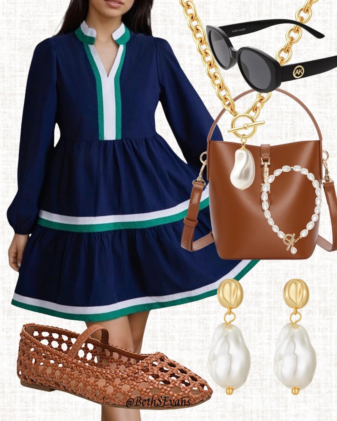 I feel like I need to take a ferry boat in New England to somewhere special in this outfit! Blue and green with pearls and brown leather are just preppy perfection!

#LTKSaleAlert #LTKWorkwear #LTKMidsize