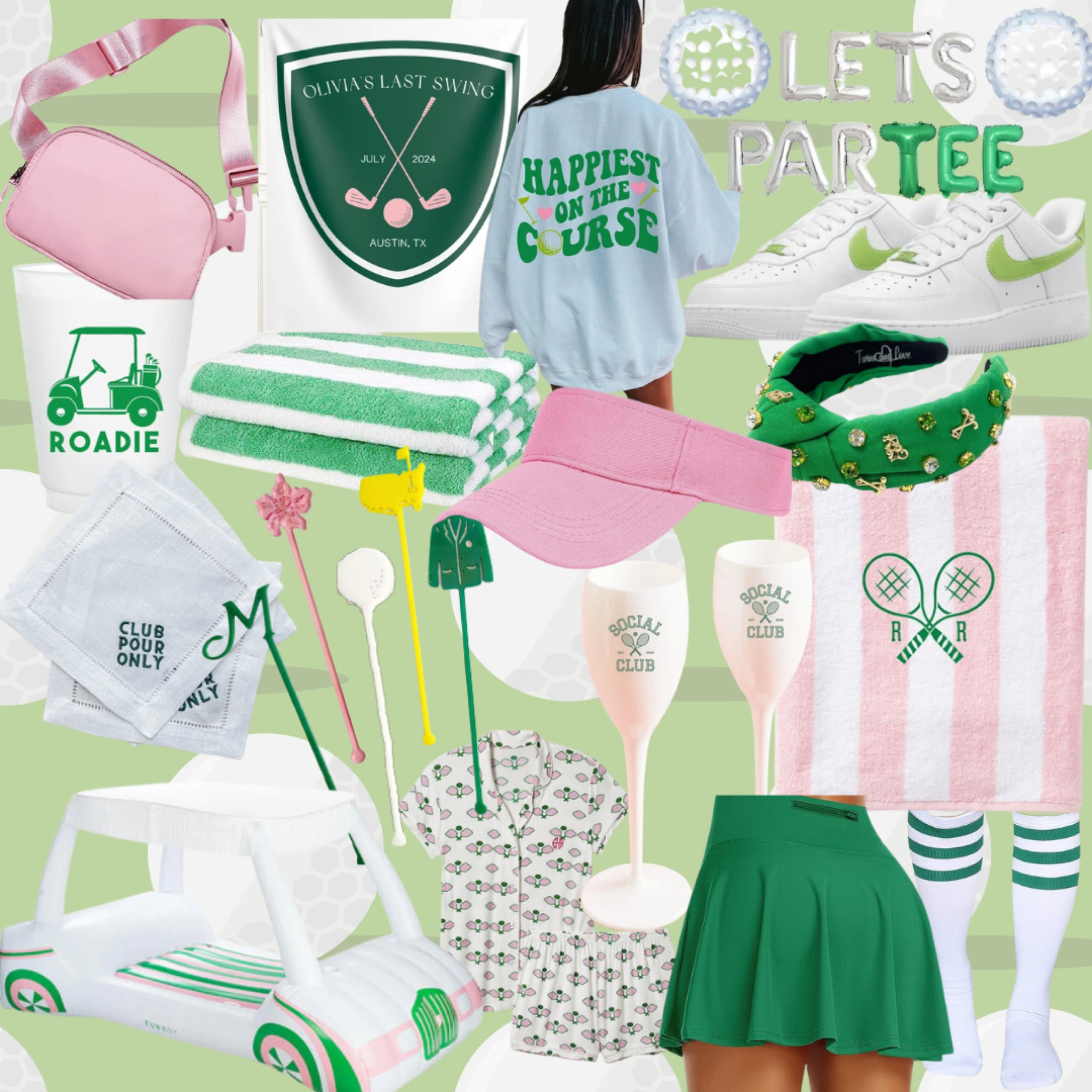 Let’s Par-Tee⛳️ celebrate your bachelorette at the country club with this golf-themed party. It's the bride’s last swing before the ring & here’s some decor & outfit inspiration💚💗 #bachelorettepartyfavors #lastswingbeforethering

#LTKparties #LTKstyletip #LTKwedding