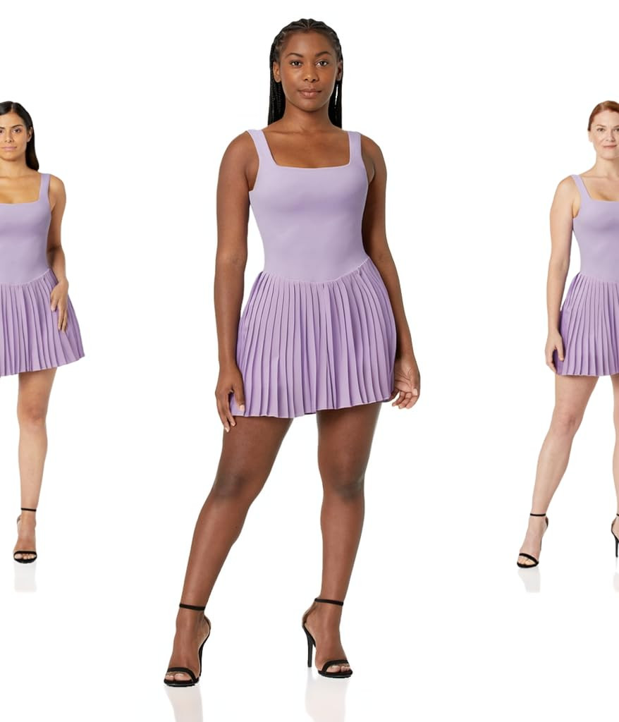 ABOCIW Womens Square Neck Tennis Dress Built in Shorts Pleated Backless Golf Athletic Dress with ... | Amazon (US)