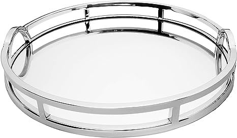 Le'raze 15" Round Mirrored Vanity Tray, Decorative Round Tray with Chrome Handles for Display, Pe... | Amazon (US)