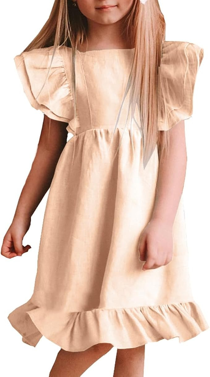 Bigeoosh Girls Dress Linen Boho Party Ruffle Sleeve A-Line Floral Hem Loose Fit Summer Outfits fo... | Amazon (US)
