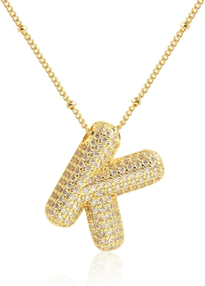 18k Gold Plated Dainty Cubic Zirconia Bubble Alphabet 26 A-Z Letter Necklace, Personalized Monogr... | Amazon (US)