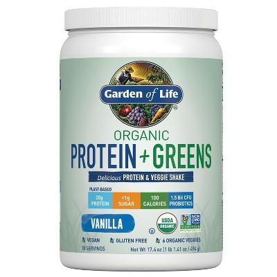Garden of Life Organic Vegan Protein + Greens Plant Based Shake Mix Powder: Non-GMO, Gluten-Free, Dairy-Free, 17.4oz | Target