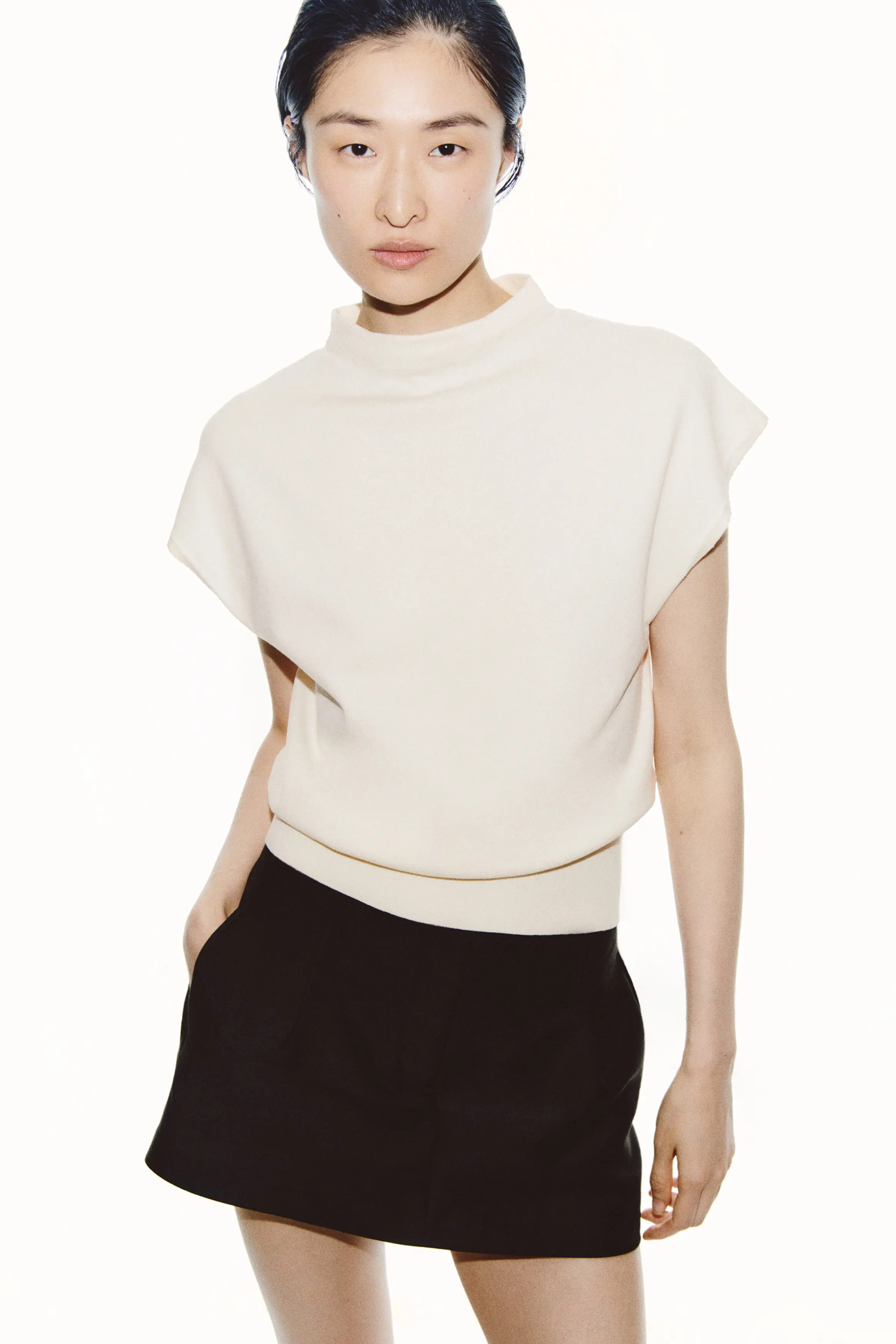 H&M Cap-sleeved Fine-knit Top in Light Khaki Green at Nordstrom, Size Medium | Nordstrom