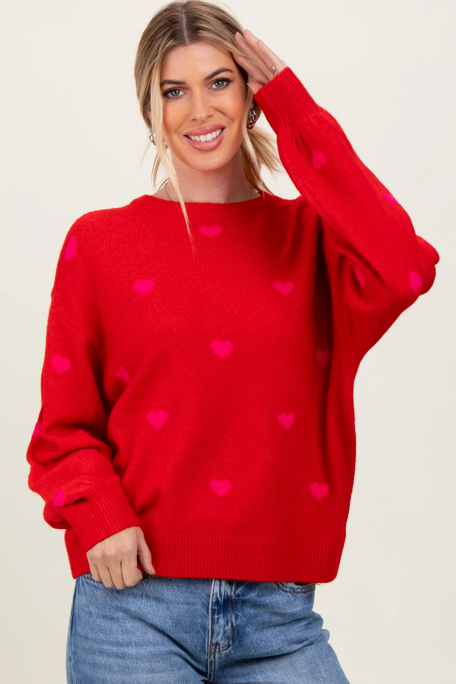 Red Heart Print Oversized Sweater | PinkBlush Maternity