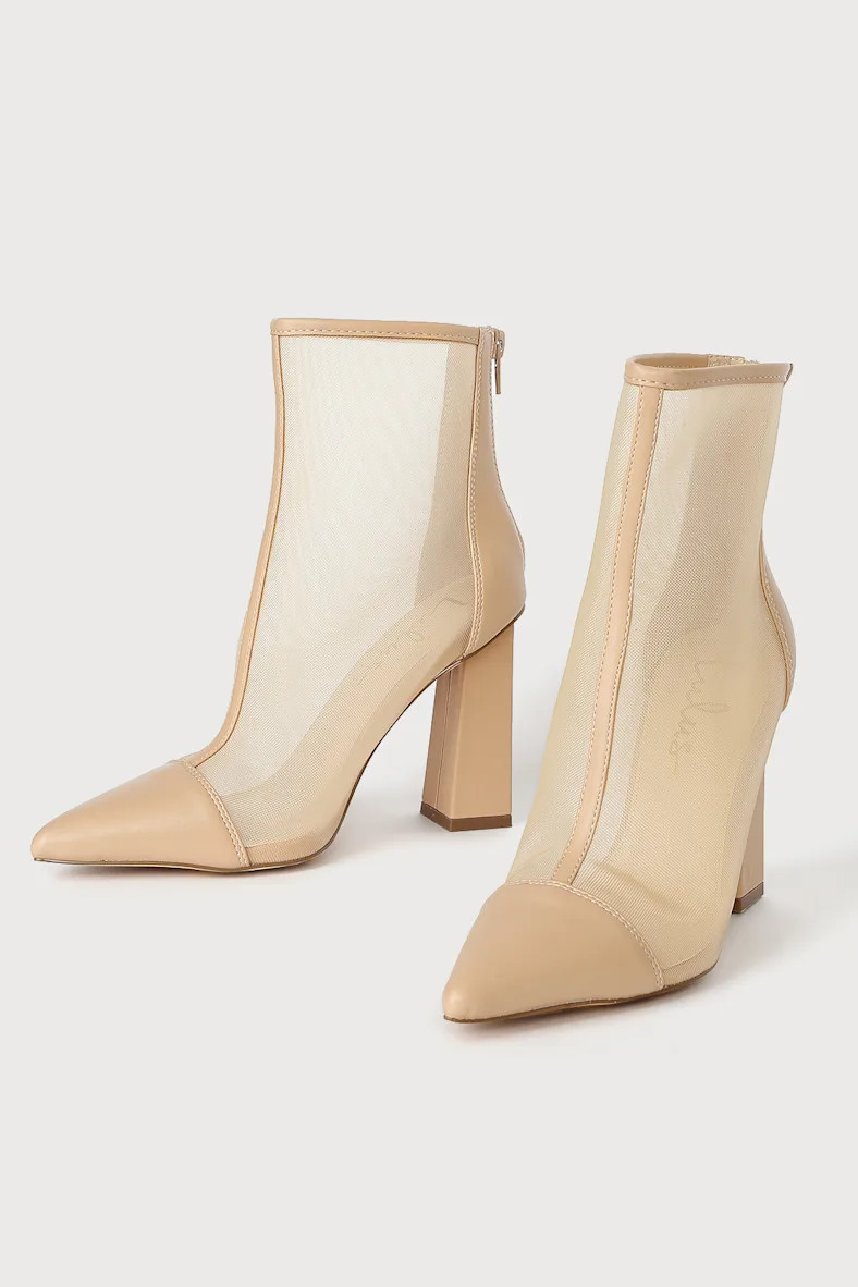 Nassee Light Nude Mesh Pointed-Toe Booties | Lulus (US)