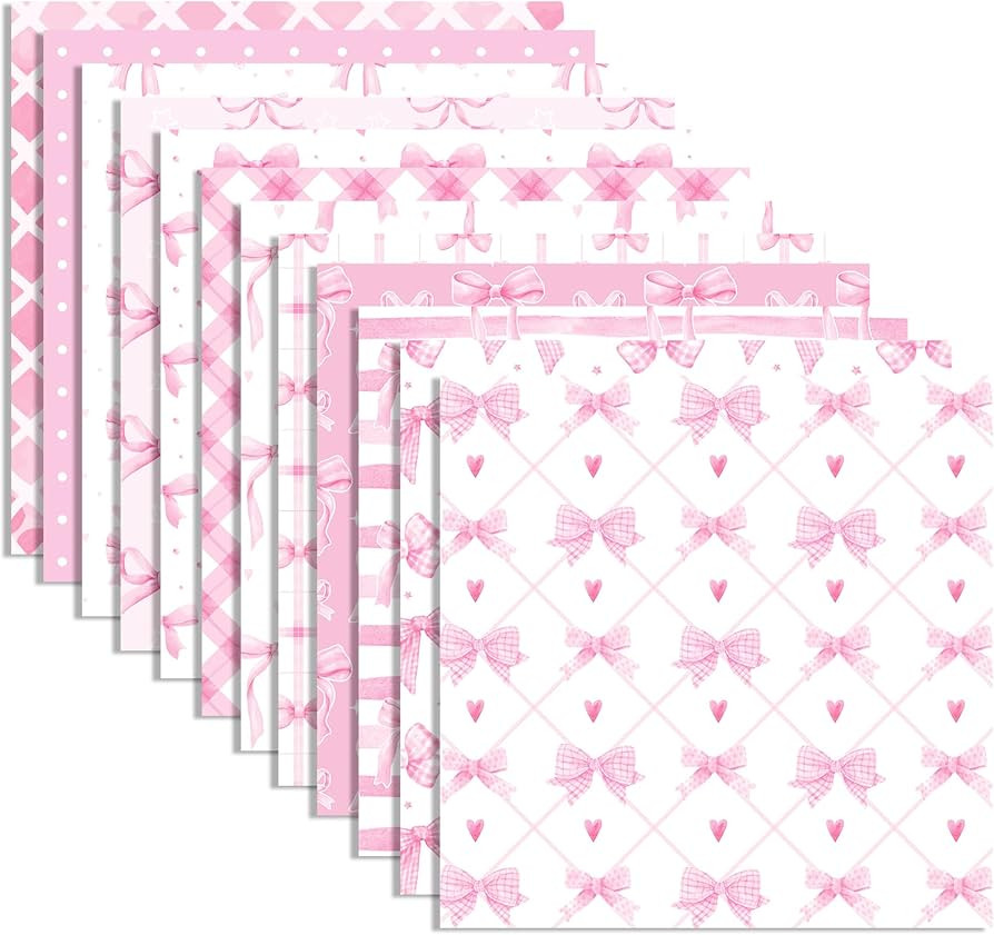 24 Sheets Pink Bow Pattern Paper 12" x 12" Pink Bow Scrapbook Paper Pad Double-Sided Bow Theme Pa... | Amazon (US)
