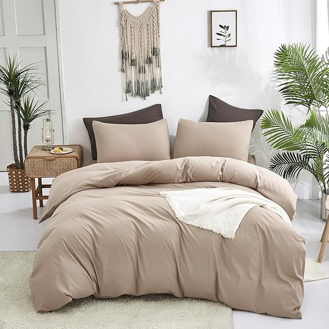 CLOTHKNOW Khaki King Size Comforter Set Taupe Bedding Comforter Sets Coffee Beige Bedding Sets So... | Amazon (US)