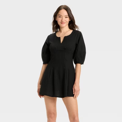 Women's Puff Short Sleeve Corset Mini A-Line Dress - A New Day™ Black 6 | Target