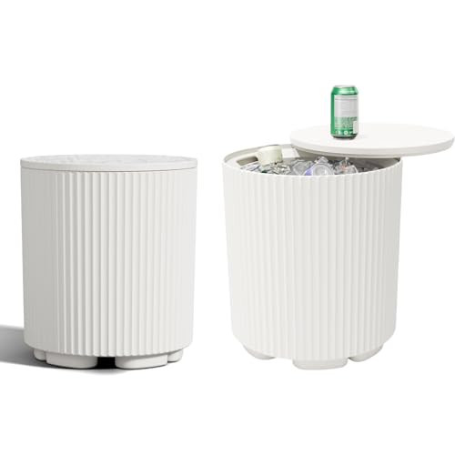 Trygoal Outdoor Cooler Side Table Set of 2, 2-in-1 Ice Chest Cool Side Table with Storage, Removable Lid, Patio Cooler Table for Poolside, Deck, Beach,White | Amazon (US)
