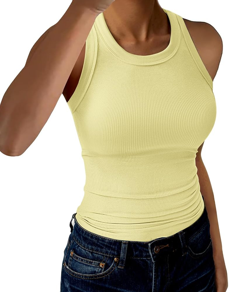 GKBK Womens Tank Tops High Neck Sleeveless Ribbed Tank Casual Basic Thick Strap Slim Fitted Racer... | Amazon (US)