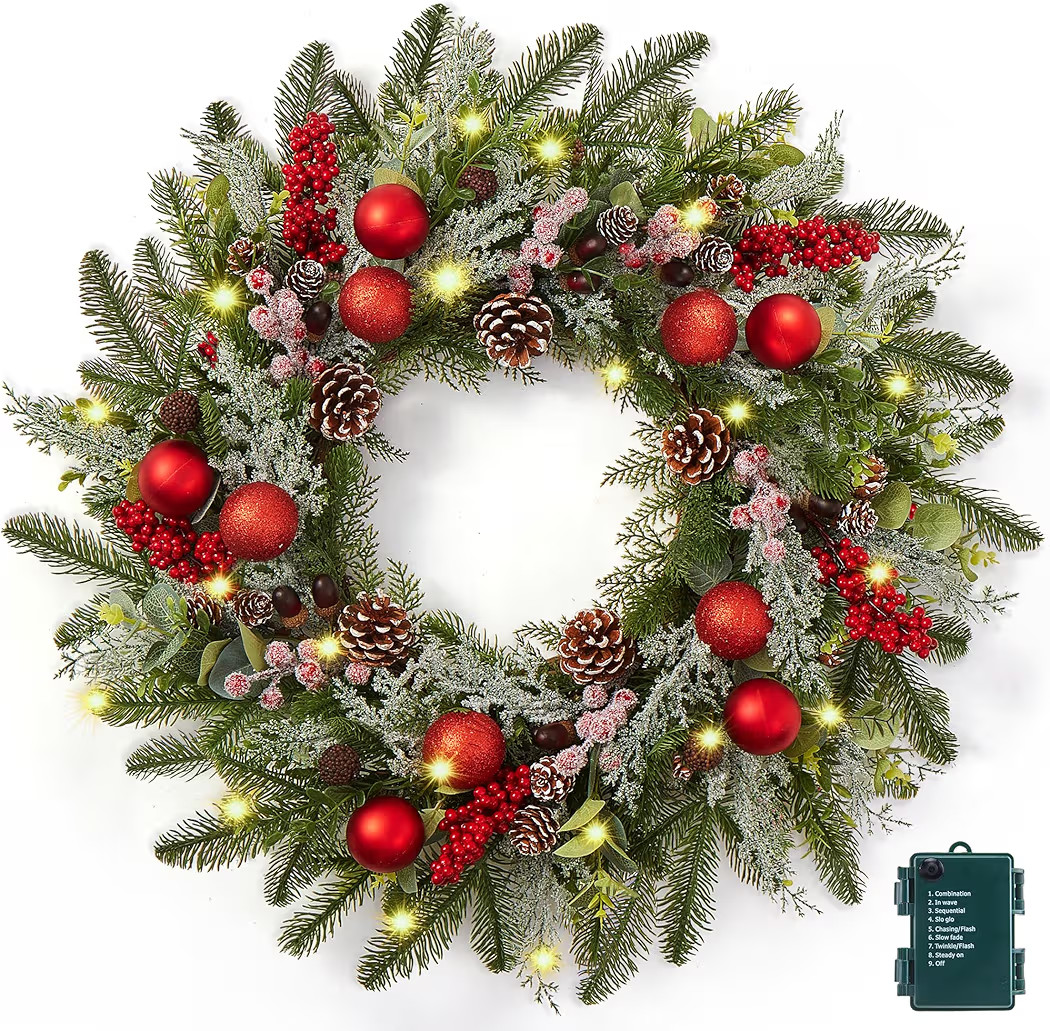 Christmas Wreath Decorations-22 inch Christmas Wreaths for Front Door with Ball Pine Cones Berrie... | Amazon (US)